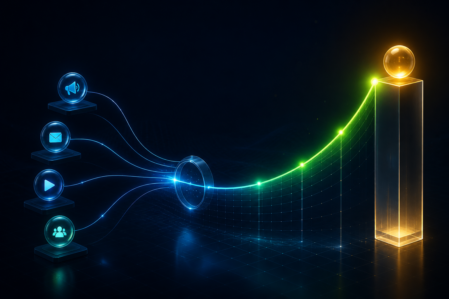 Business effort signals flowing through one attribution curve into a stronger revenue outcome